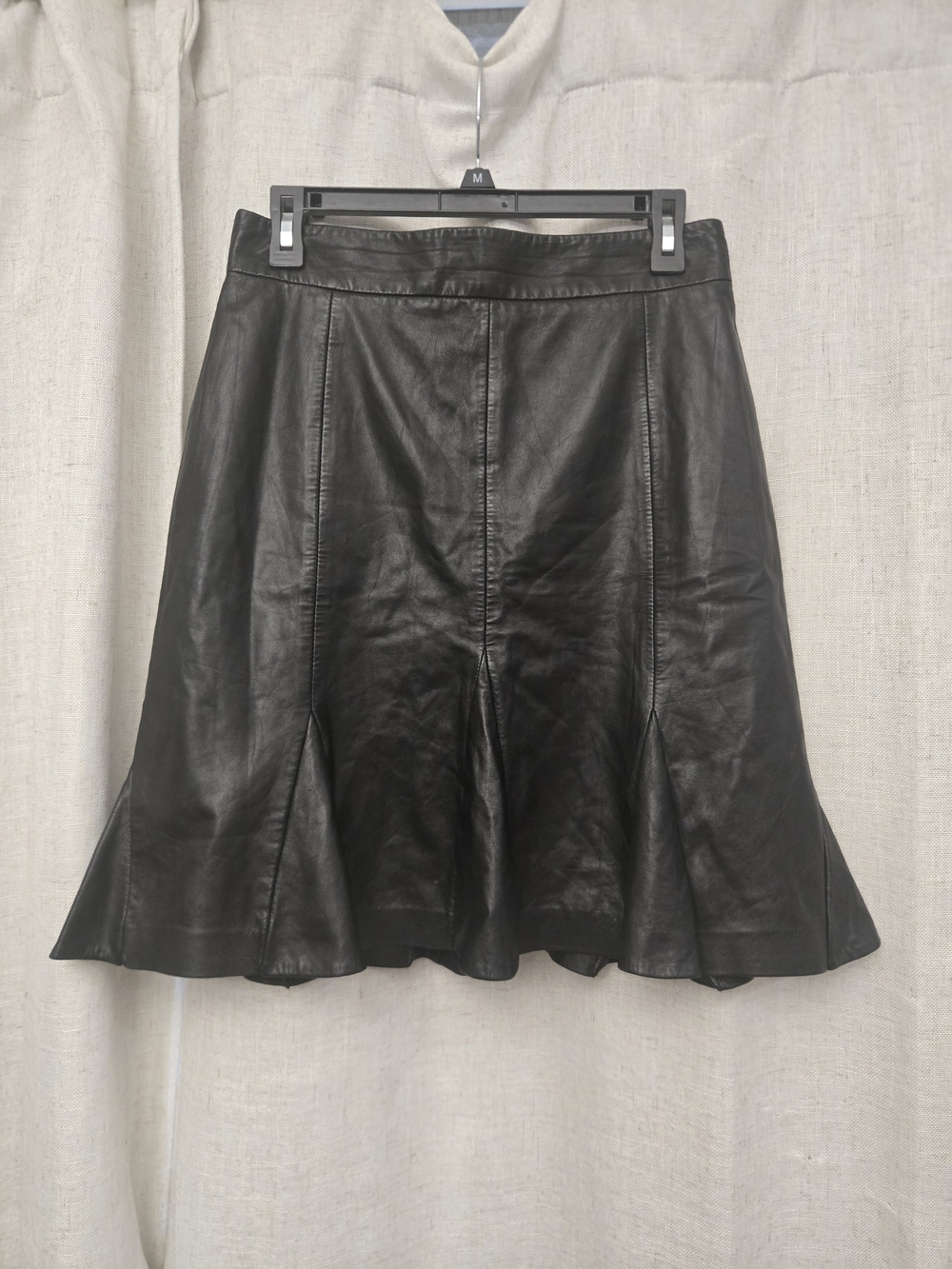 ESCADA Black Lambskin Nappa Leather Godet Flare Skirt EU 40